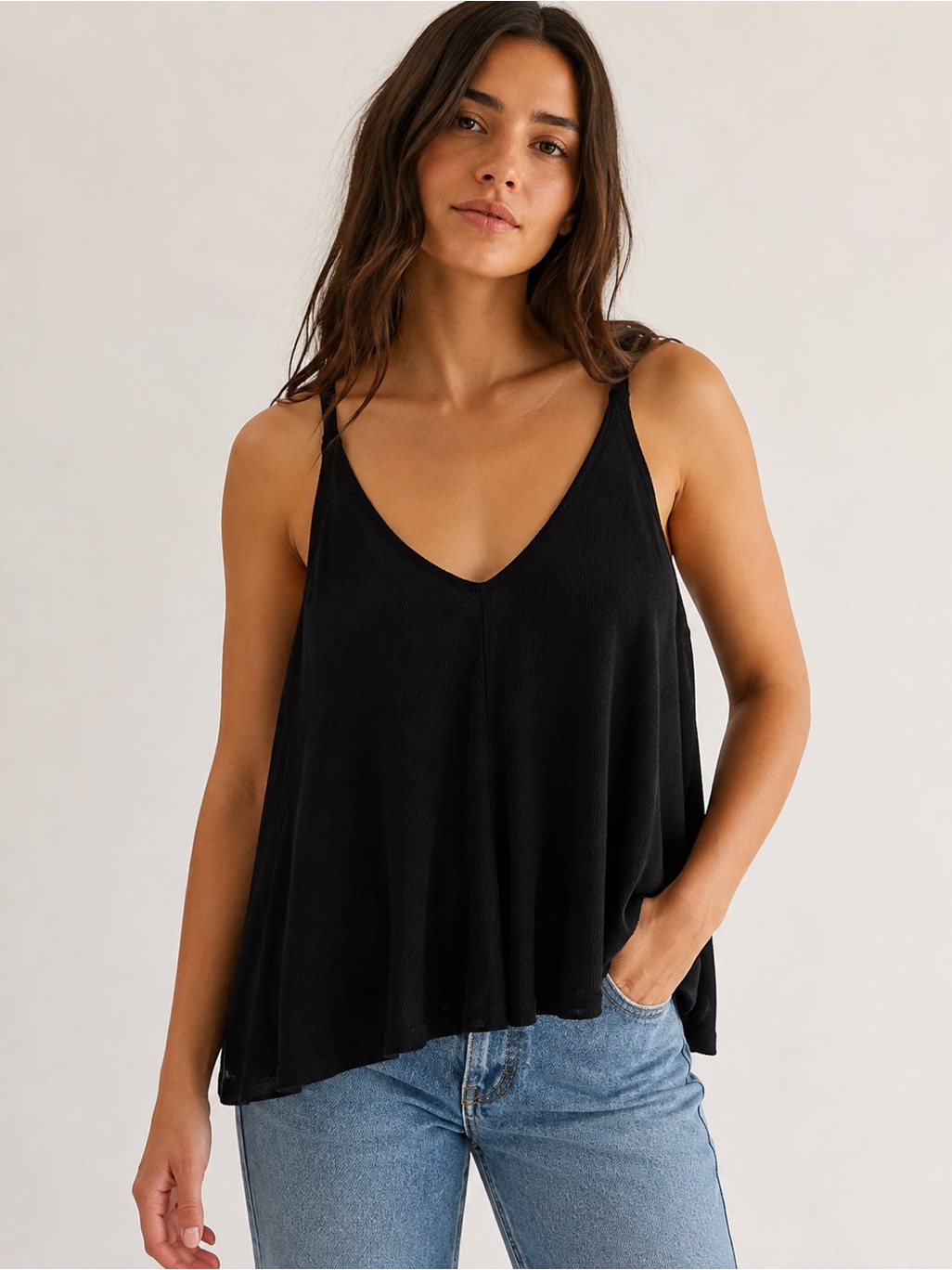 Free People Black V-Neck Swing Cami